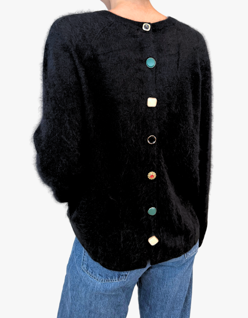 Estheme Mia Jewel Button Sweater in Noir