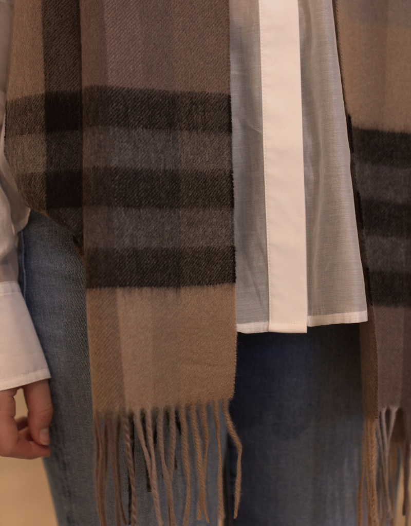 Clio Cashmere Check Scarves in Camel