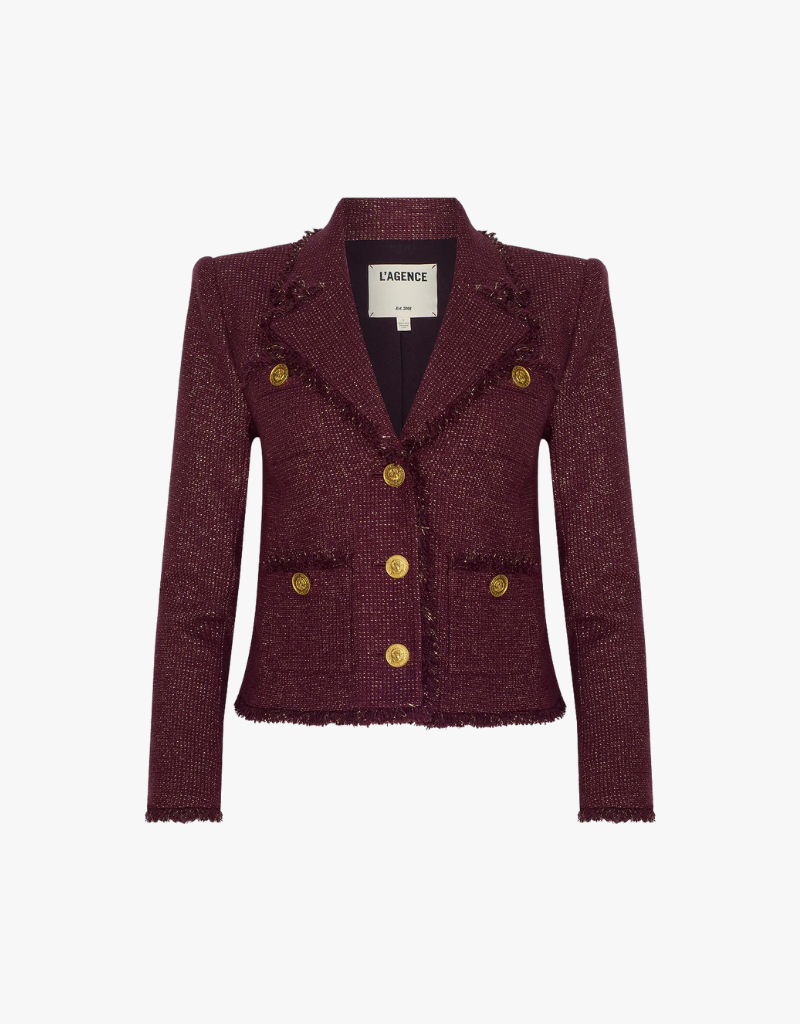 L'agence Sylvia Collared Jacket in Malbec & Gold
