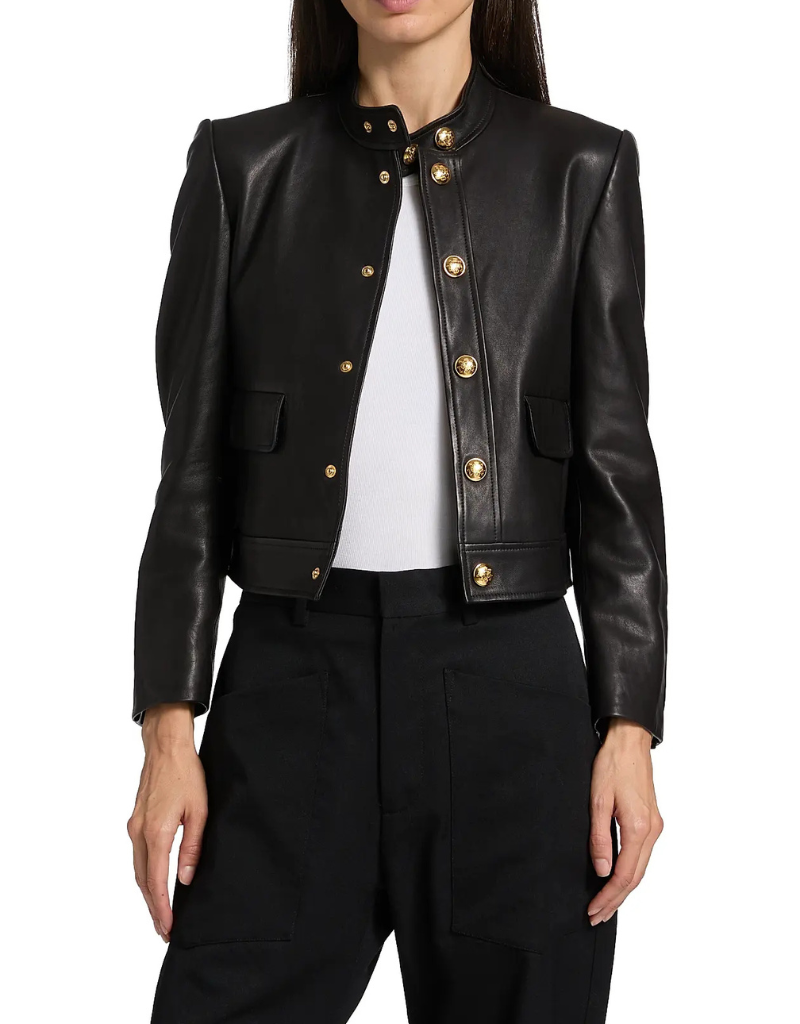 Nili Lotan Hadley Leather Cropped Jacket in Black