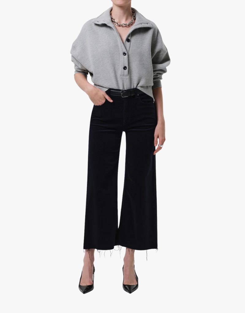 Citizens of Humanity Lyra Wide Leg Crop in Courduroy in Navy