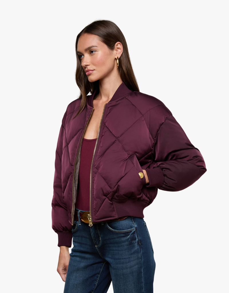 L'agence Violeta Reversible Puffer in Wine & Herringbone
