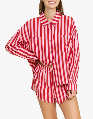 Honeydew Brunch Date Long Sleeve Shortie PJ Set in Santa Stripe