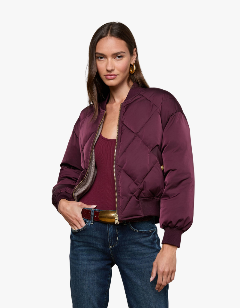 L'agence Violeta Reversible Puffer in Wine & Herringbone