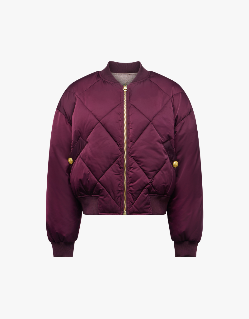 L'agence Violeta Reversible Puffer in Wine & Herringbone