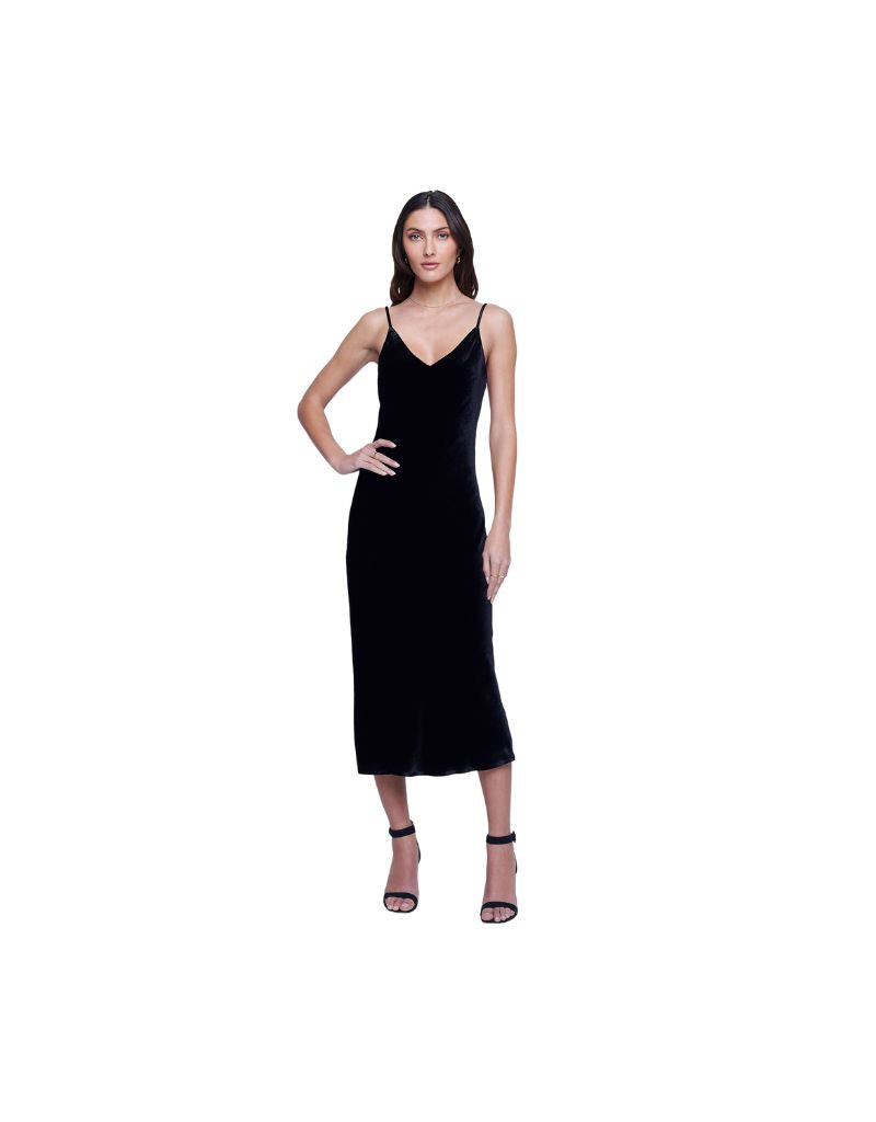 L'agence Seridie Mid Length Slip Dress in Black