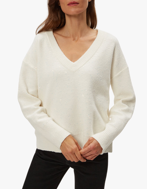 Michael Stars Francis V Neck Sweater in Ivory