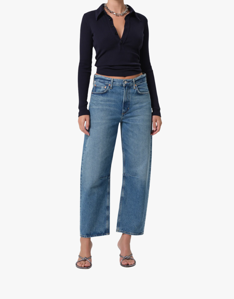 Citizens of Humanity Long Sleeve 60's Polo in Navy