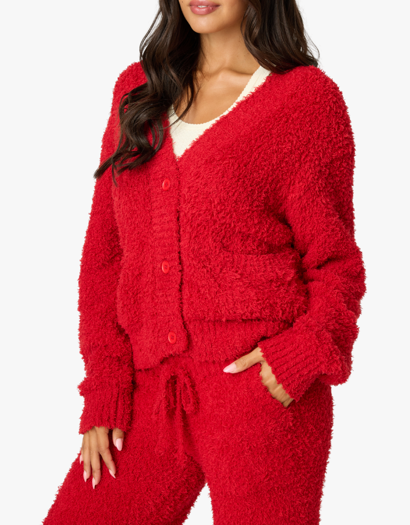 P.J. Salvage Bundle Up Boucle Cardigan in Samba Red