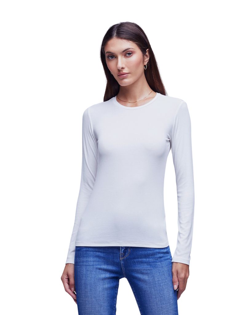 L'agence Tess Long Sleeve Crew Neck Tee in White