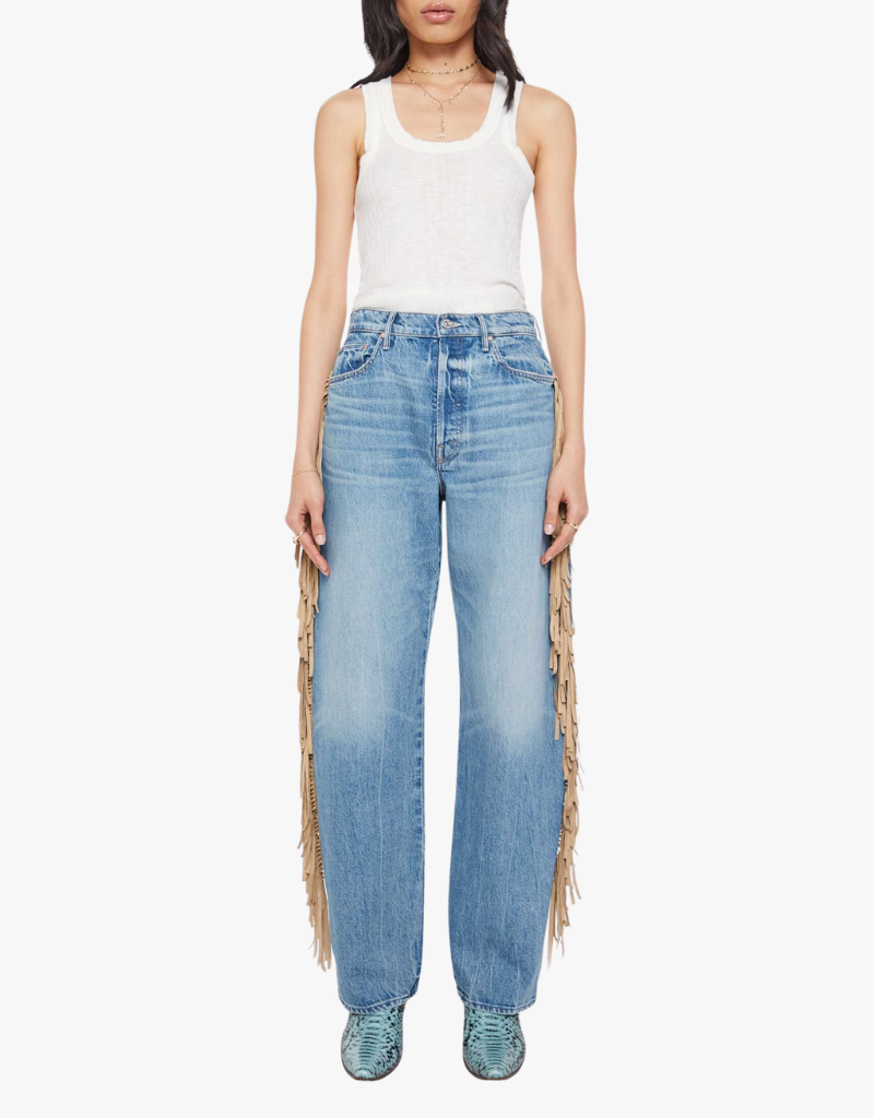 Mother Fringe Half-Pipe Button Sneak Jeans in Folk Star