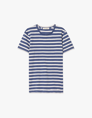 Nili Lotan Lana Crewneck Tee in French in Blue & Off White