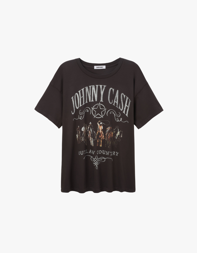 Daydreamer Willie Nelson Outlaw Country Boyfriend Tee in Vintage Black