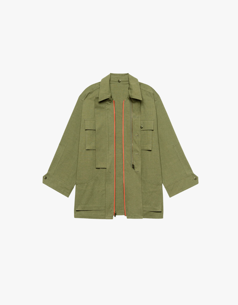 The Great The Quilted Liner Parka in Army with Hot Orange