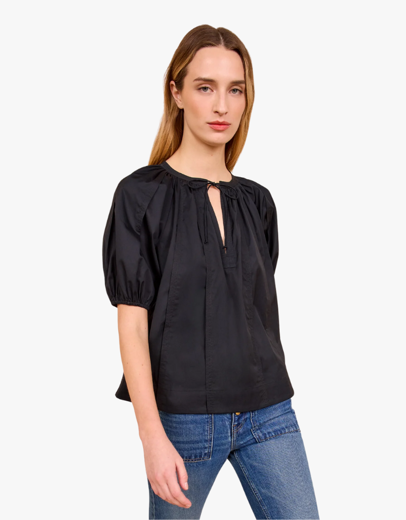 Ulla Johnson Loli Short Sleeve Blouse in Noir