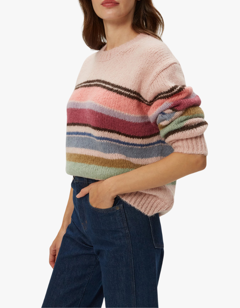 Michael Stars Aura Striped Crew Pullover in Pink Combo