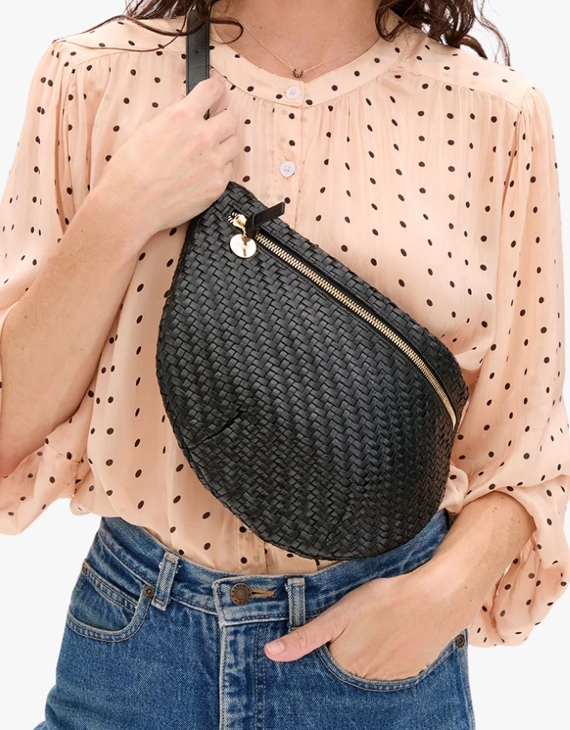 Clare V. Grande Fanny in Black Woven Zig Zag