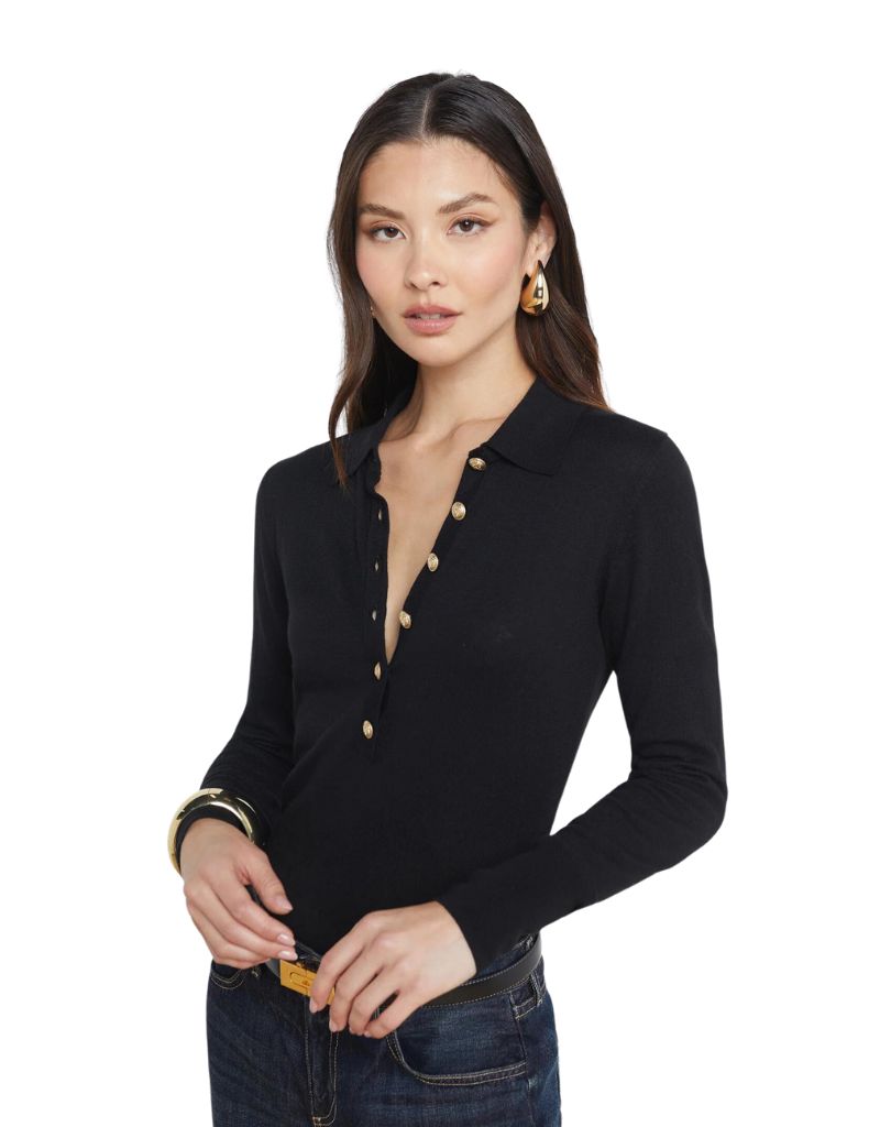 L'agence Sterling Collared Sweater in Black & Gold