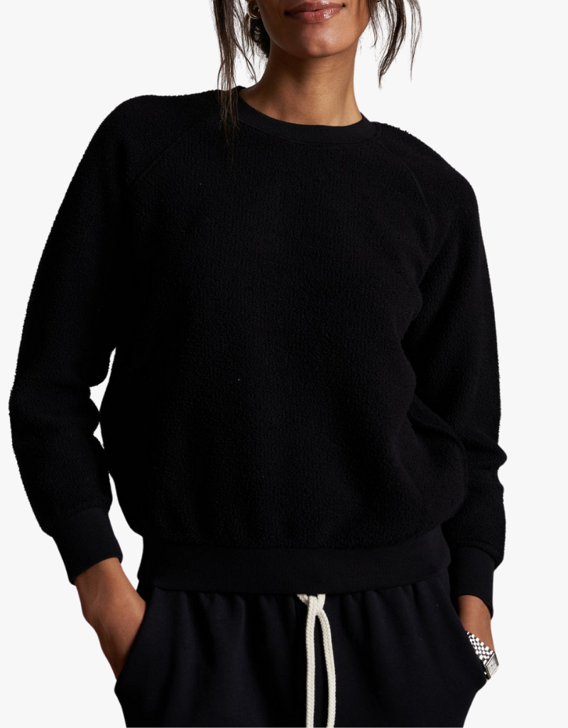 Perfect White Tee Ziggy Inside Out Fleece Long Sleeve Skrunken Crewneck Sweatshirt in True Black