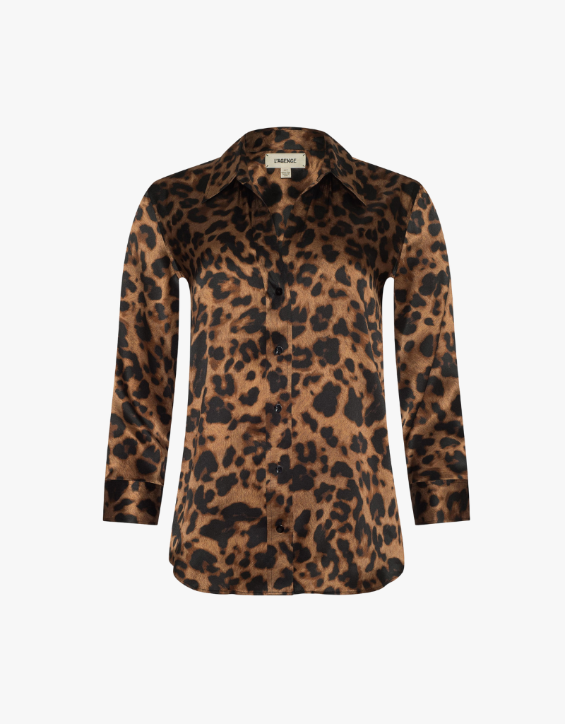 L'agence Dani 3/4 Sleeve Blouse in Brown Multi Amur Leopard