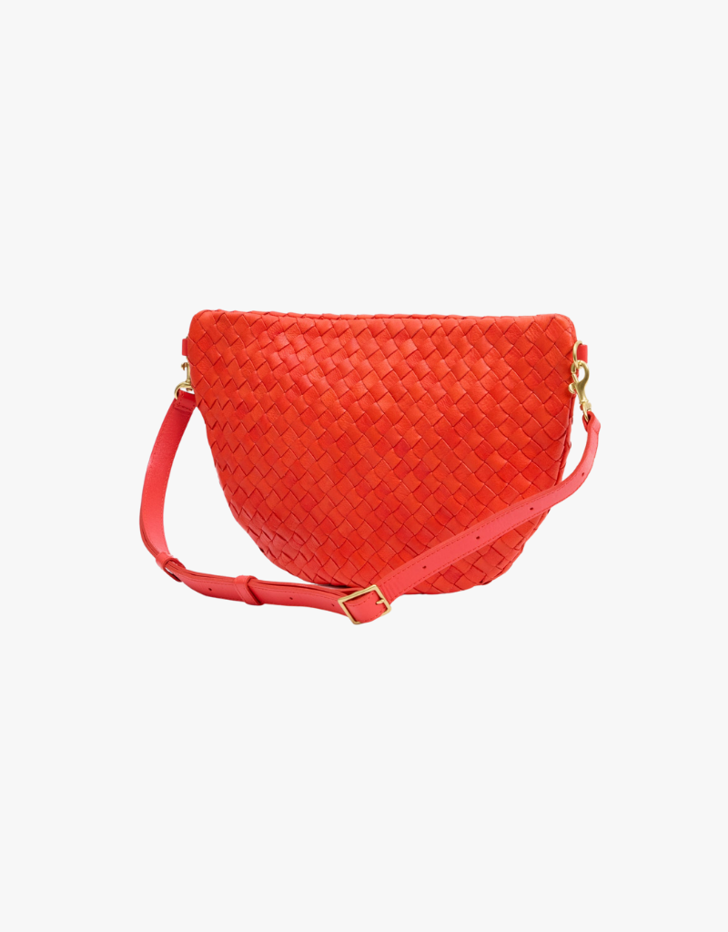 Clare V. Grande Fanny in Bright Poppy Woven Diagonal
