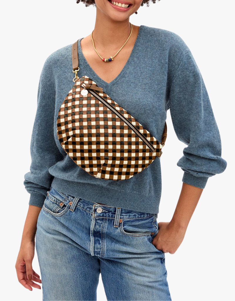 Clare V. Grande Fanny in Oat Multi Woven Diagonal