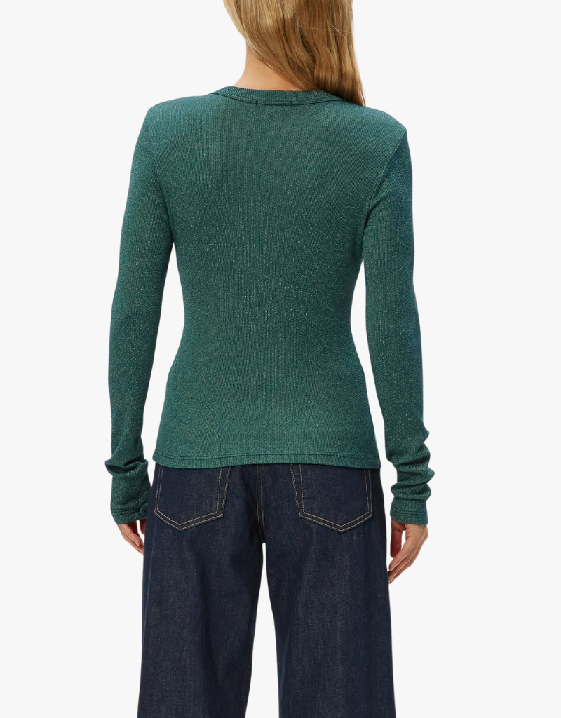 Michael Stars Liyah Ribbed Long Sleeve Tee in Rainforest