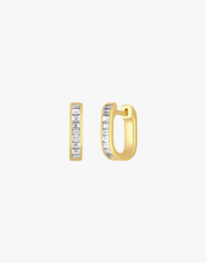 EF Collection Diamond Baguette Jumbo Lola Huggie Earrings in 14k Yellow Gold