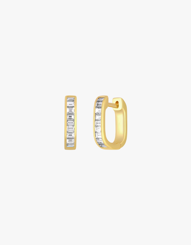 EF Collection Diamond Baguette Jumbo Lola Huggie Earrings in 14k Yellow Gold