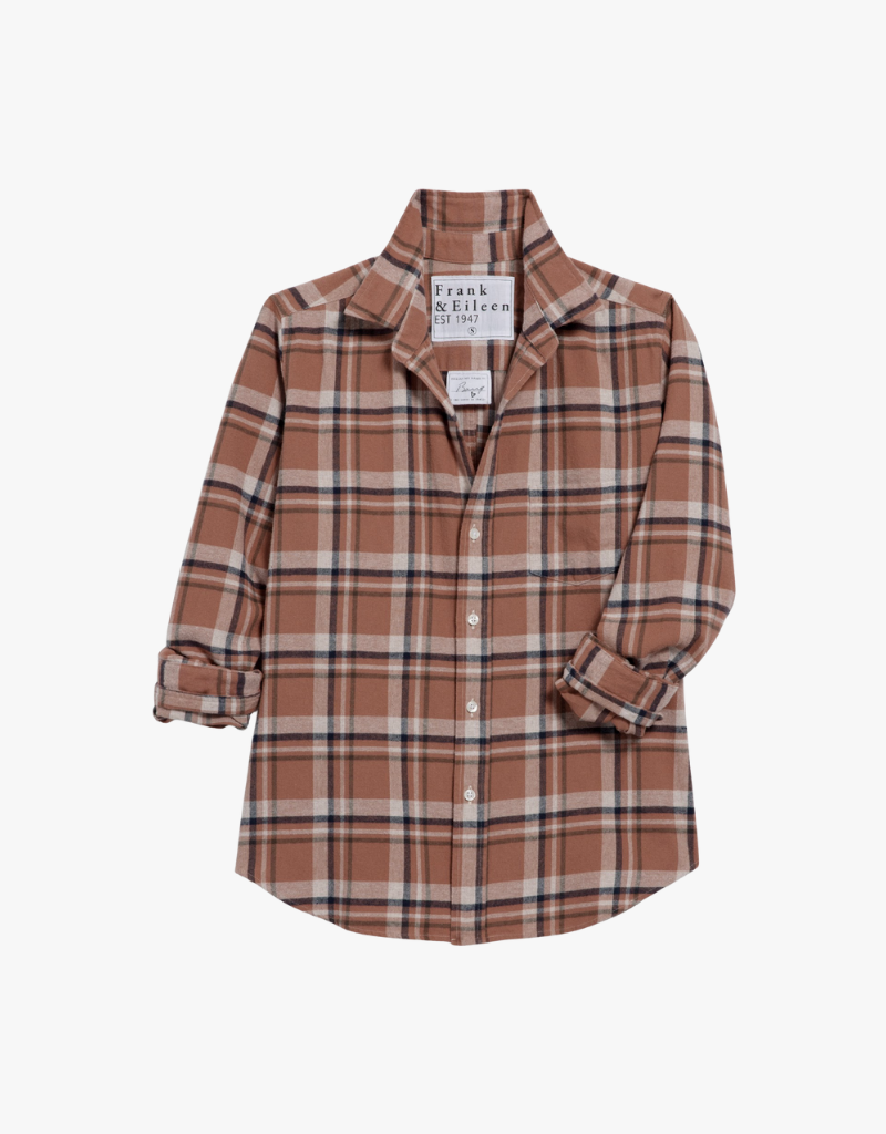 Frank & Eileen Barry Tailored Button Up Shirt in Tan, Brown & Navy Plaid (Italian Flannel)