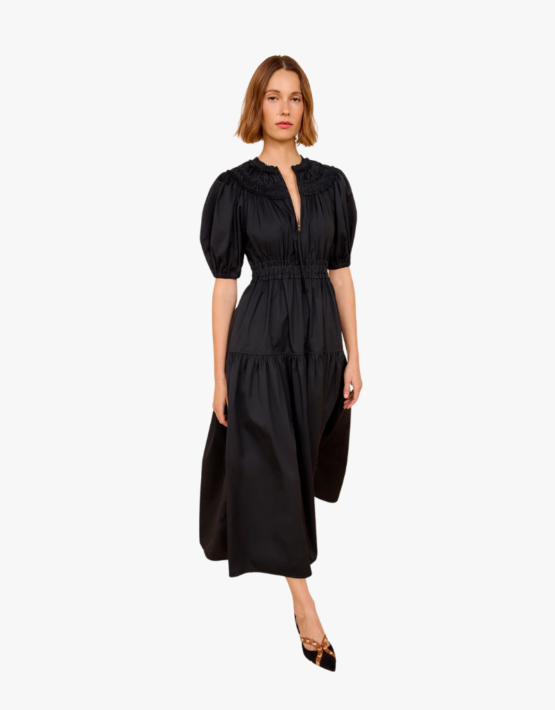 Ulla Johnson Othella Short Sleeve Midi Dress in Noir