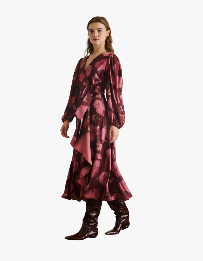 Tanya Taylor Long Sleeve Blaire Dress in Mahogany & Soft Carmine Multi
