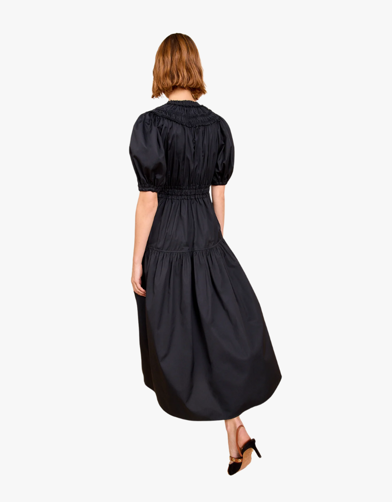 Ulla Johnson Othella Short Sleeve Midi Dress in Noir