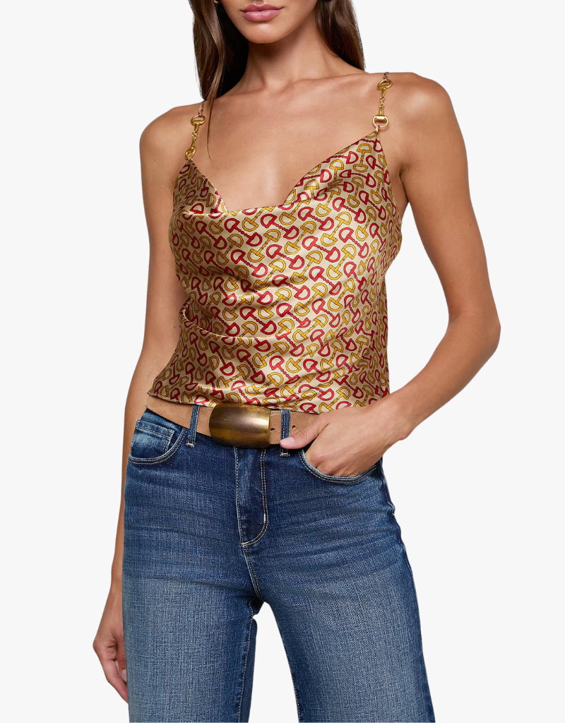 L'agence Calista Horsebit Trim Cowl Neck Cami in Multi Allover Horsebit