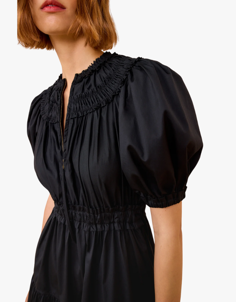 Ulla Johnson Othella Short Sleeve Midi Dress in Noir