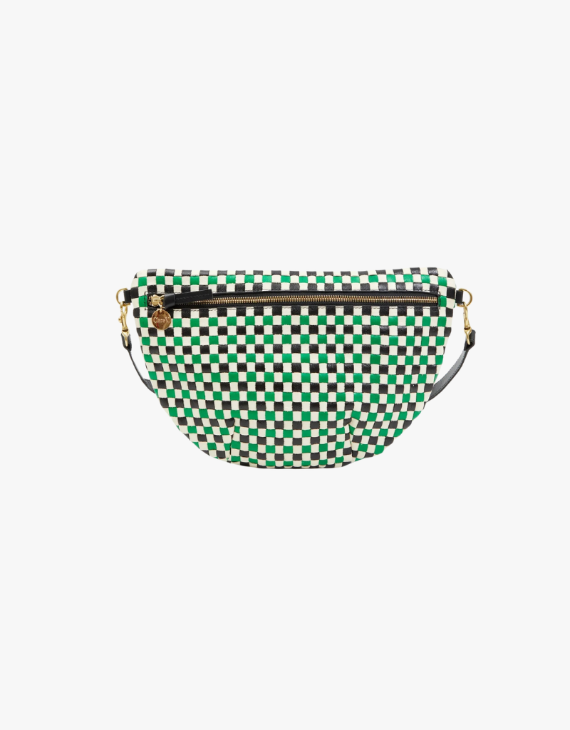 Clare V. Grande Fanny in Green Apple Multi Woven Checker