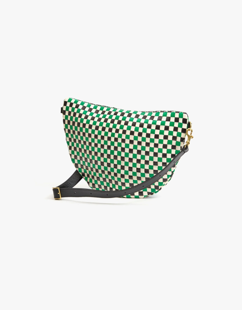 Clare V. Grande Fanny in Green Apple Multi Woven Checker