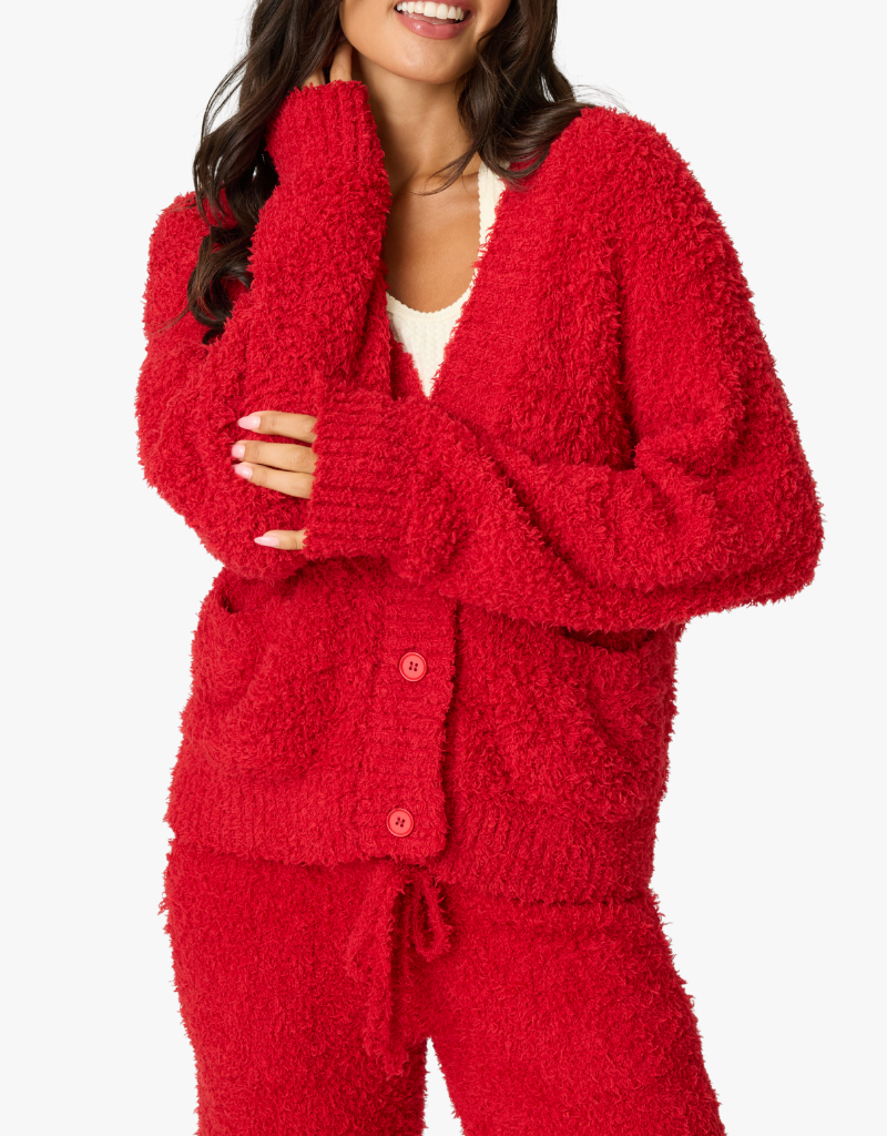 P.J. Salvage Bundle Up Boucle Cardigan in Samba Red