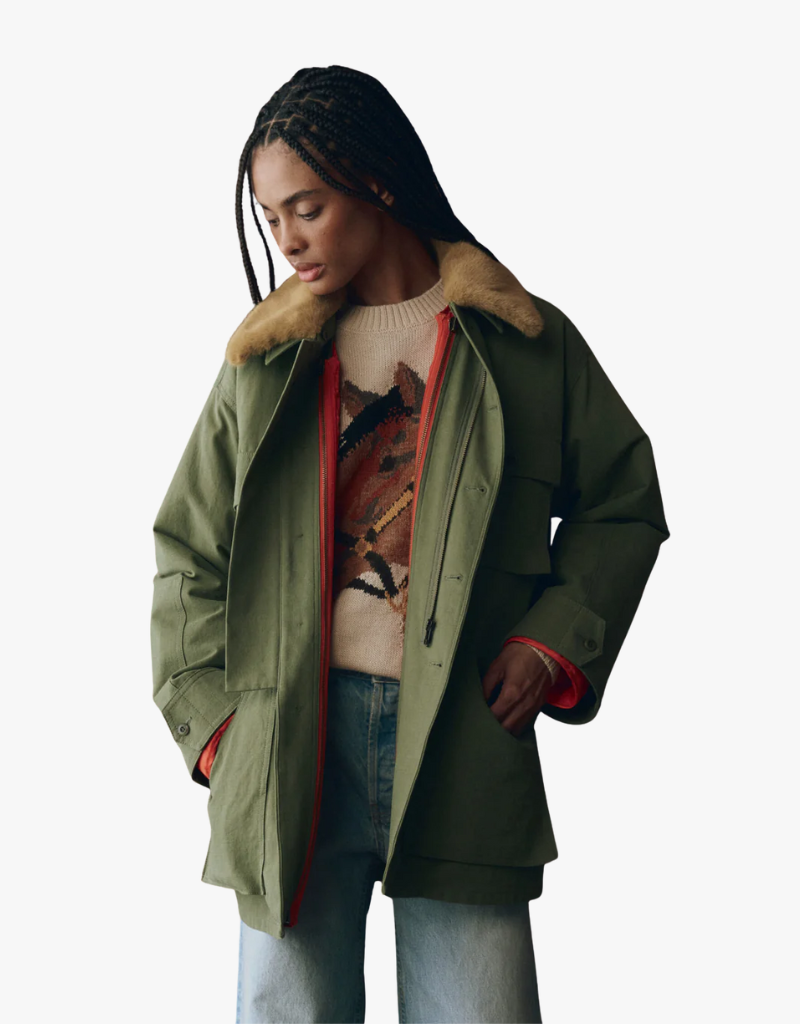 The Great The Quilted Liner Parka in Army with Hot Orange