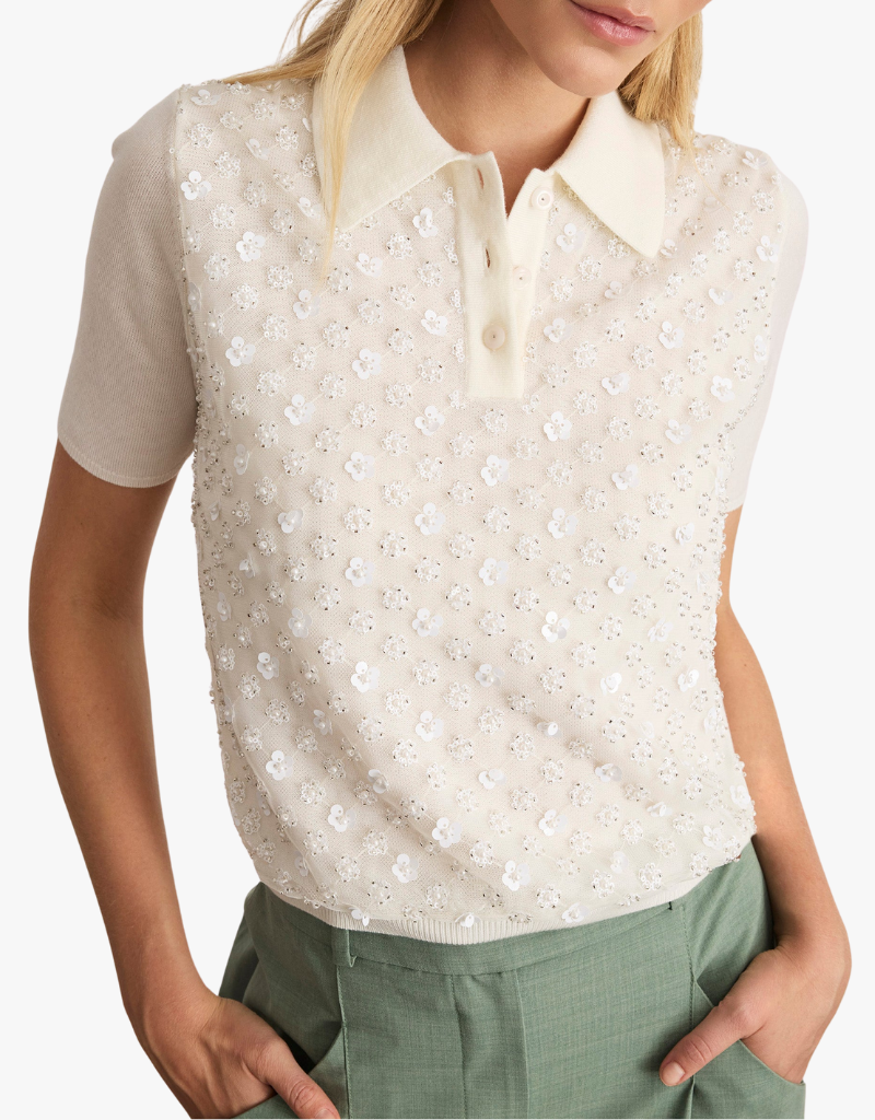 Tanya Taylor Camilla Knit Top in Cream