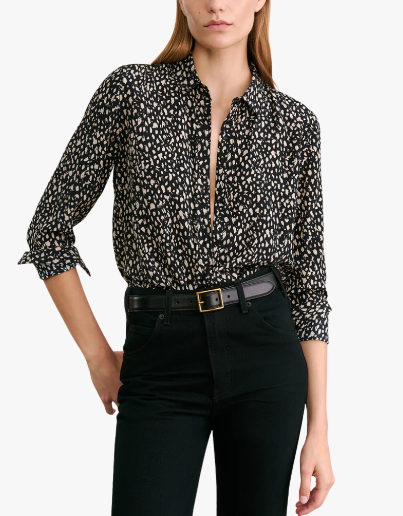 Nili Lotan Gaia Slim Shirt in Blackstone Cheetah