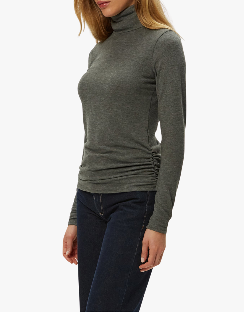 Michael Stars Martha Turtleneck With Ruched Sides in Charcoal