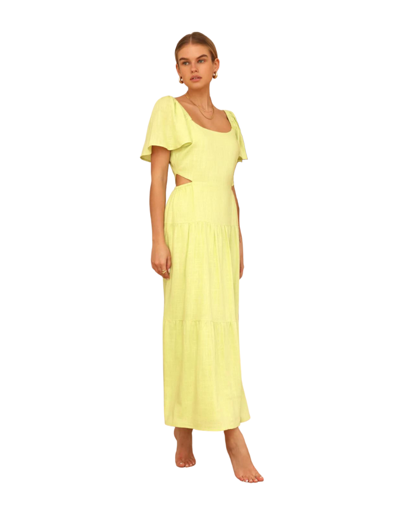Greylin Aimee Cut Out Tiered Maxi Dress in Celery