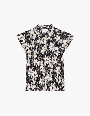 The Great The Wren Top, Black and Cream Hibiscus