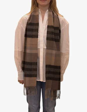 Clio Cashmere Check Scarves in Camel
