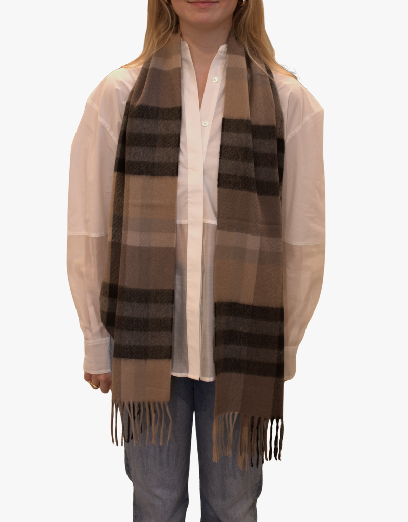Clio Cashmere Check Scarves in Camel