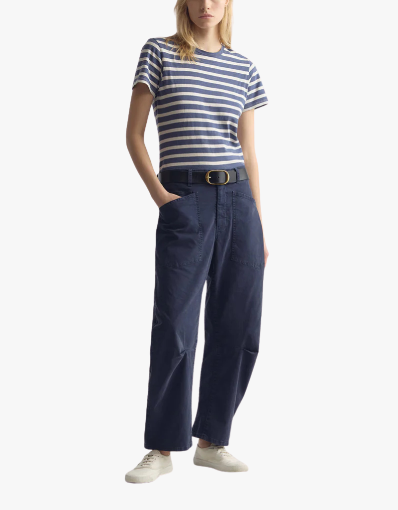 Nili Lotan Lana Crewneck Tee in French in Blue & Off White