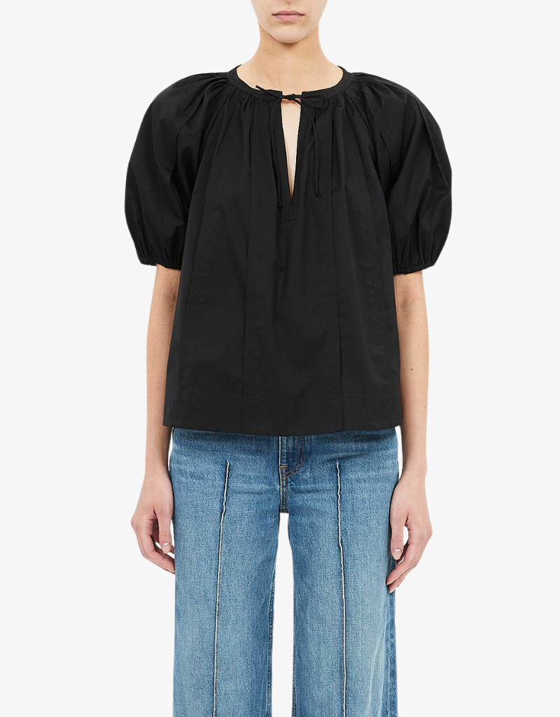 Ulla Johnson Loli Short Sleeve Blouse in Noir