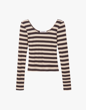 Perfect White Tee Anya Long Sleeve in Mocha Stripe