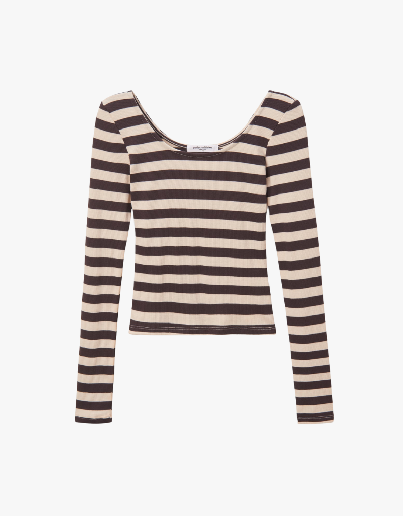 Perfect White Tee Anya Long Sleeve in Mocha Stripe